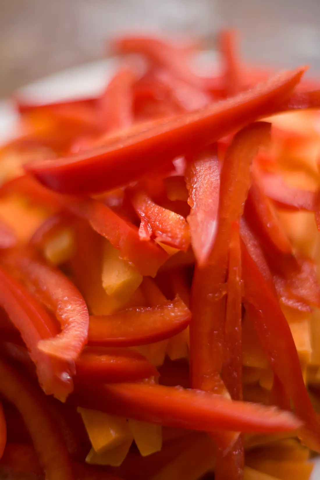 Red pepper cut into thin strips